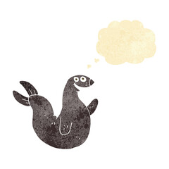 cartoon happy seal with thought bubble