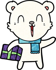 polar bear with christmas present cartoon