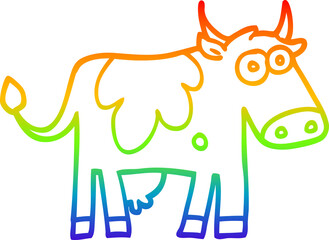 rainbow gradient line drawing of a cartoon farm cow