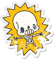 distressed sticker cartoon illustration kawaii electrocuted skeleton