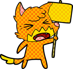fox cartoon character with protest sign