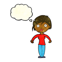 cartoon surprised woman with thought bubble