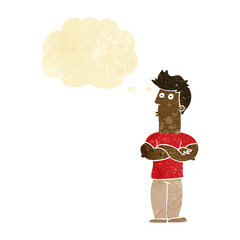 Obraz na płótnie Canvas cartoon man with folded arms with thought bubble