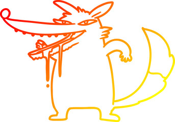warm gradient line drawing of a hungry cartoon wolf