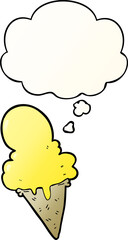 cartoon ice cream with thought bubble in smooth gradient style
