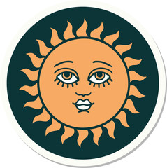 sticker of tattoo in traditional style of a sun with face