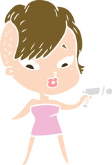 flat color style cartoon surprised girl with ray gun