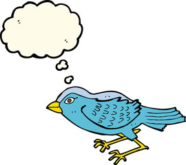 cartoon garden bird with thought bubble