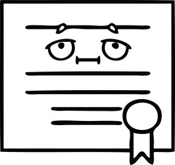 line drawing cartoon of a graduation diploma