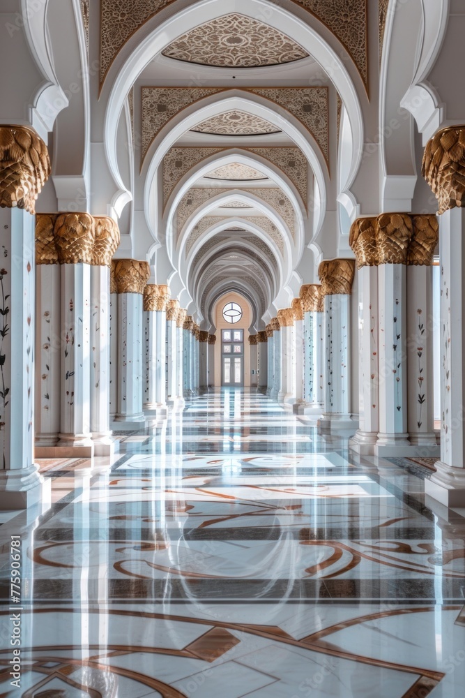 Aufkleber A long hallway with elegant columns and arches, suitable for architectural design projects