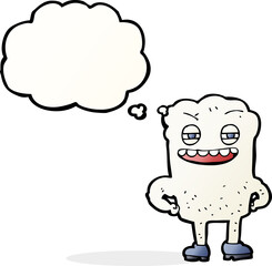cartoon happy tooth with thought bubble