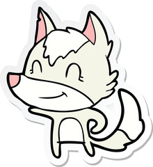 sticker of a friendly cartoon wolf