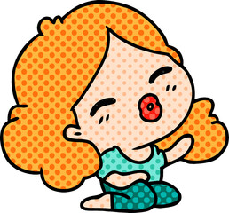 freehand drawn cartoon of cute kawaii girl