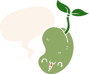 cute cartoon seed sprouting with speech bubble in retro style