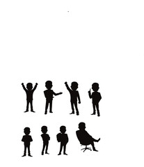 People with various professions standing together flat black silhouettes