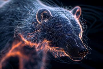  wireframe-based visualization set against a glowing translucent background, featuring the majestic profile of a bear
