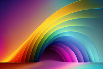 Rainbow tunnel neon color gradient curve lines - obrazy, fototapety, plakaty