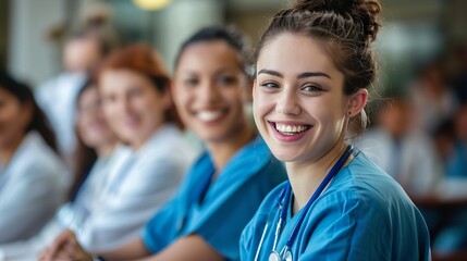 Cheerful Nurse and Doctor Relaxing in Seminar Training Class