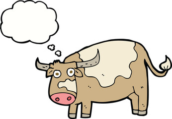 cartoon cow with thought bubble