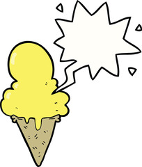 cartoon ice cream with speech bubble