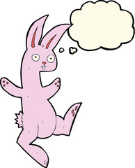 funny cartoon pink rabbit with thought bubble