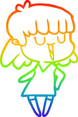 rainbow gradient line drawing of a cartoon woman