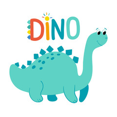 Cute cartoon dinosaur in flat style. Vector illustration for kids.