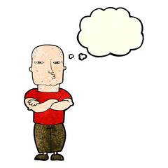 cartoon tough guy with thought bubble