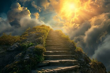 Radiant Ascending stairs to the sun. Sunlight life. Generate Ai - Powered by Adobe