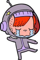 cartoon crying astronaut girl