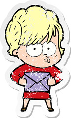 distressed sticker of a cartoon woman