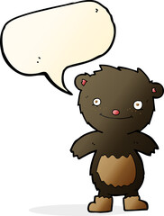 cartoon teddy black bear wearing boots with speech bubble