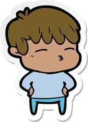 sticker of a cartoon curious boy