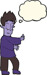 cartoon excited vampire with thought bubble