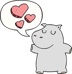 cartoon hippo in love with speech bubble