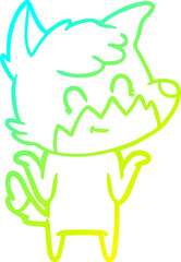 cold gradient line drawing of a cartoon happy fox