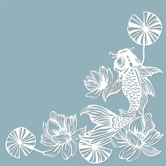 Beautiful illustration of Koi fish, laser cutting, printing