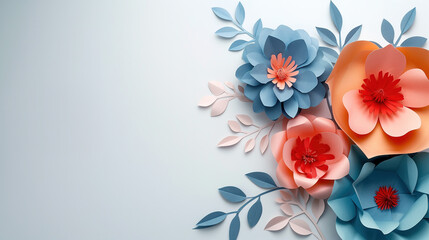 Paper Flowers Arrangement on White Background