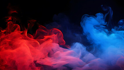 Colorful pink, blue and red smoke on a black isolated background. Background from the smoke of vape