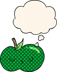 cartoon cute apple with thought bubble in comic book style