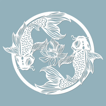 recommend clip art: Beautiful illustration of Koi fish, laser cutting, printing