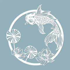 Beautiful illustration of Koi fish, laser cutting, printing - obrazy, fototapety, plakaty