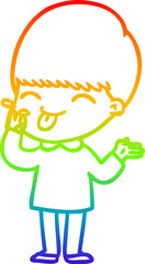 rainbow gradient line drawing of a cartoon boy sticking out tongue