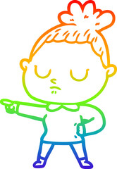 rainbow gradient line drawing of a cartoon calm woman