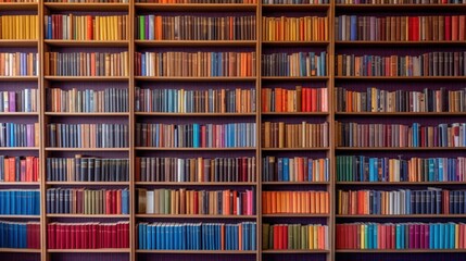 Row of bookshelves at school library AI generated - obrazy, fototapety, plakaty