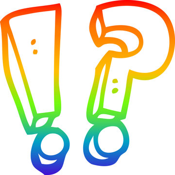 recommend clip art: rainbow gradient line drawing of a cartoon question mark and exclamation mark