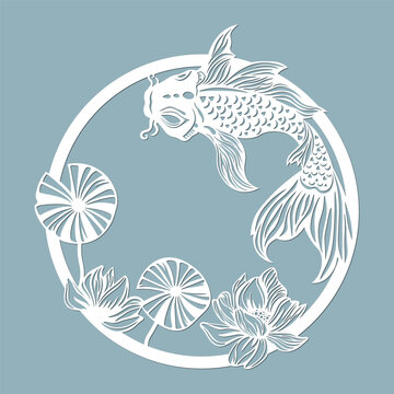 recommend clip art: Beautiful illustration of Koi fish, laser cutting, printing