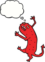 cartoon little monster with thought bubble