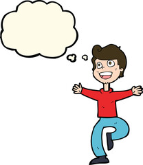 cartoon excited boy with thought bubble