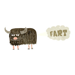 freehand retro cartoon hairy cow farting